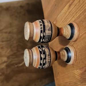 Wood Handmade/Carved S&P Shakers "Mexico" 2.75" EUC *Tiny Crack